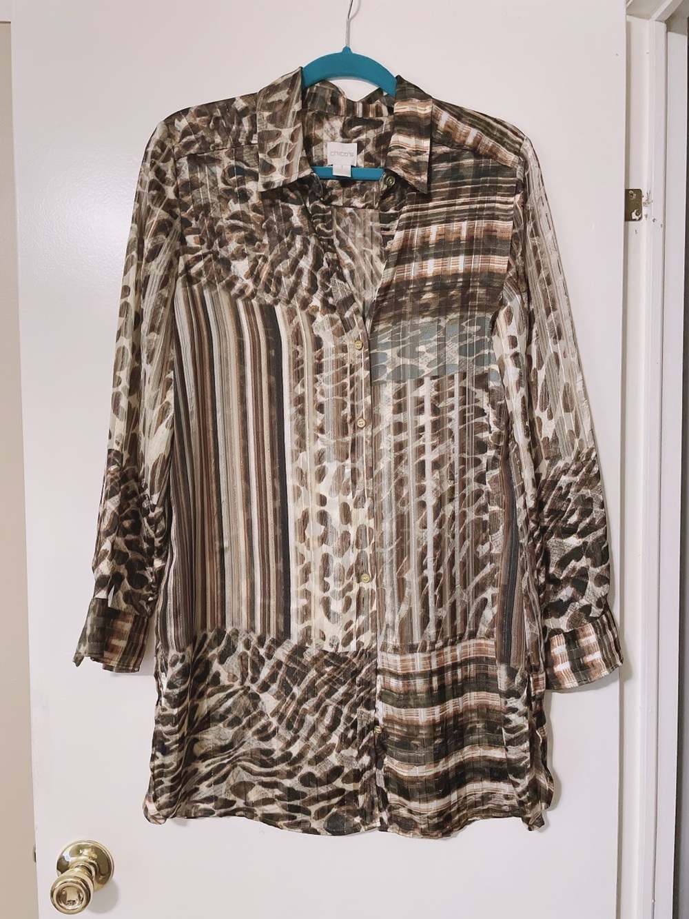 Chico’s Animal Print Button Down Tunic Size 1 S/M